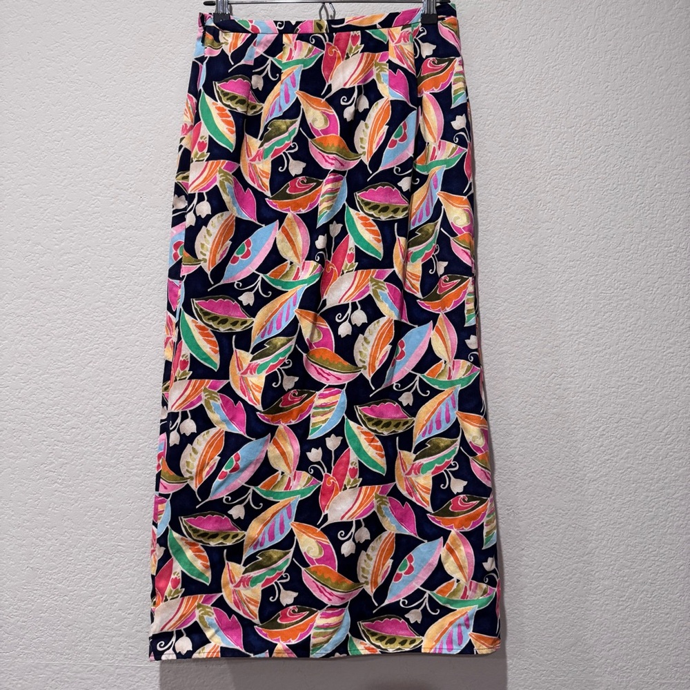 Talbots Womens Maxi Skirt Size 8 Colorful Cotton Corduroy Leaf Print Wrap Petite - Picture 5 of 11